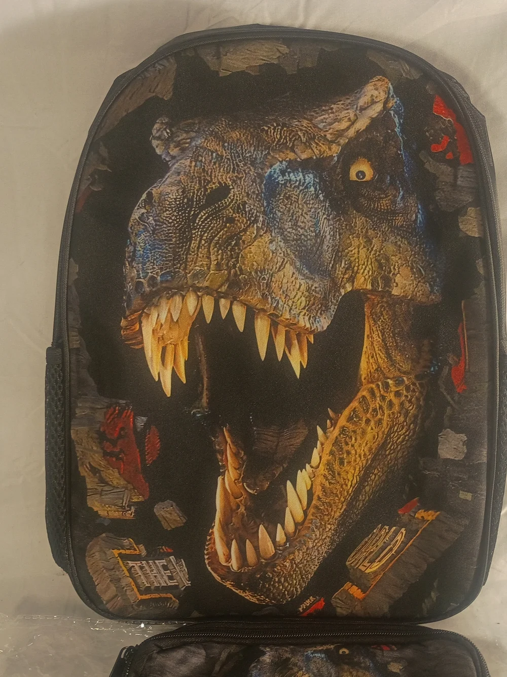 Dinosaur Graphic Backpack with Large T-Rex Print - Black/Brown